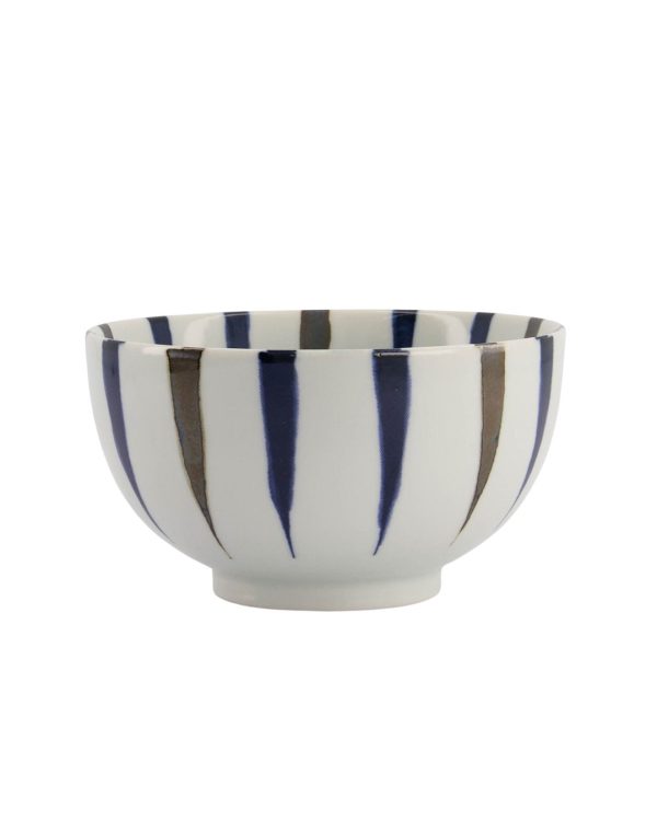 Skål Ai Tokusa i vitt med blå och bruna linjer japansk keramik från Tokyo design hos Cobosabi