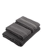 Badlakan och två handdukar i tjock våfflad bomull i färgen mörkgrå