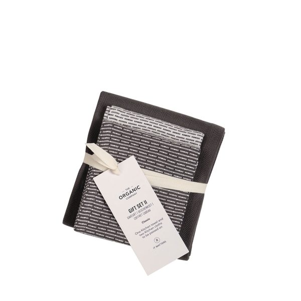 Gift Set II Classic Kökshandduk och två disktrasor i grått av ekologisk bomull från The Organic Company hos Cobosabi