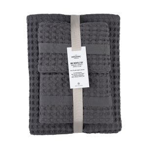 Big Waffle gift set med badlakan och handdukar I färgen Dark grey från The Organic Company