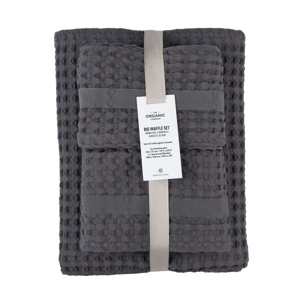 Big Waffle gift set med badlakan och handdukar I färgen Dark grey från The Organic Company