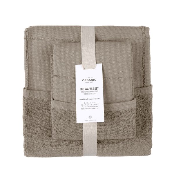 CALM gift set med badlakan och handduk i frotté av ekologisk bomull Clay från The Organic Company