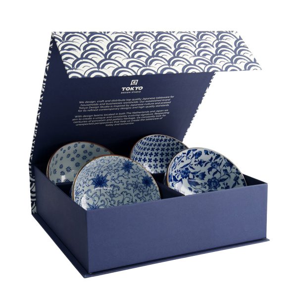 MIxed bowls blå vit I presentkartong 4-pack från Tokyo Design Studio