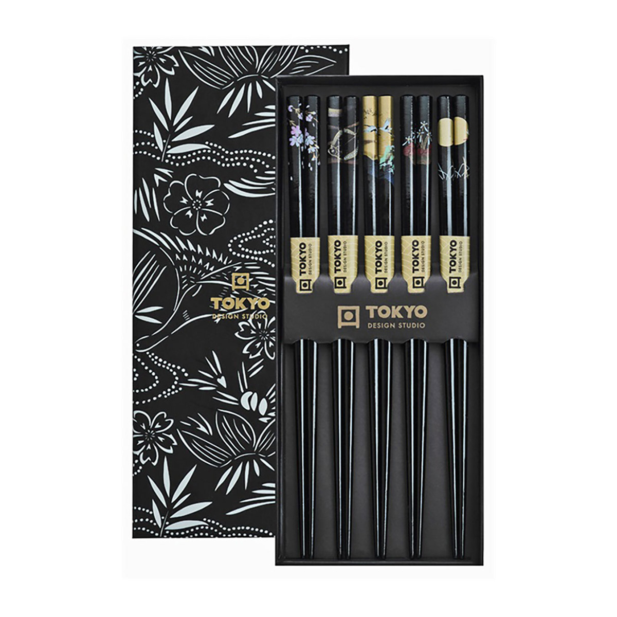 Ätpinnar svart i presentkartong med japanska motiv från Tokyo Design Studio