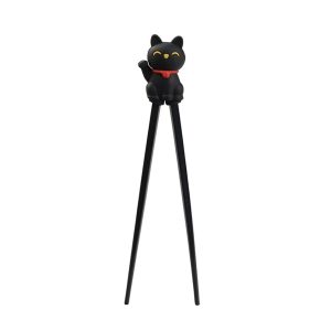 Ätpinnar för barn Katt svart med hållare från Tokyo Design Studio