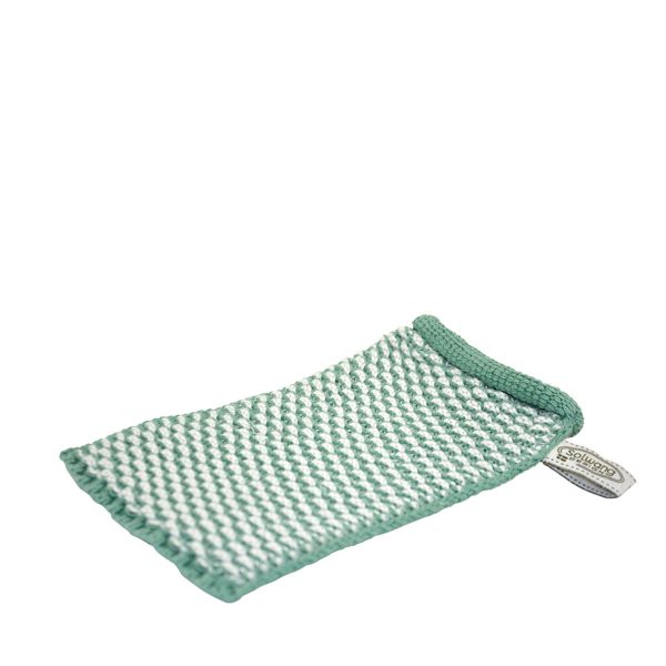 Stickad badhandske natur/ljus almogegrön från Solwang design