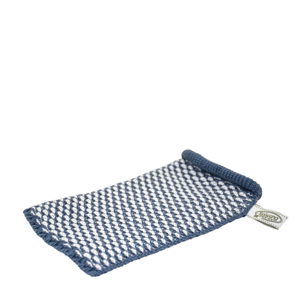 Stickad badhandske natur/mörk allmogeblå från Solwang design