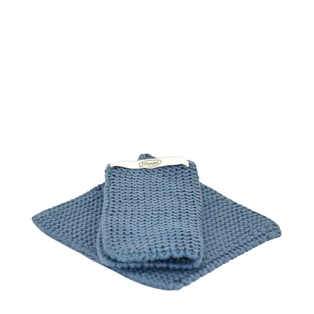 Stickade grytlappar mörk allmogeblå från Solwang Design