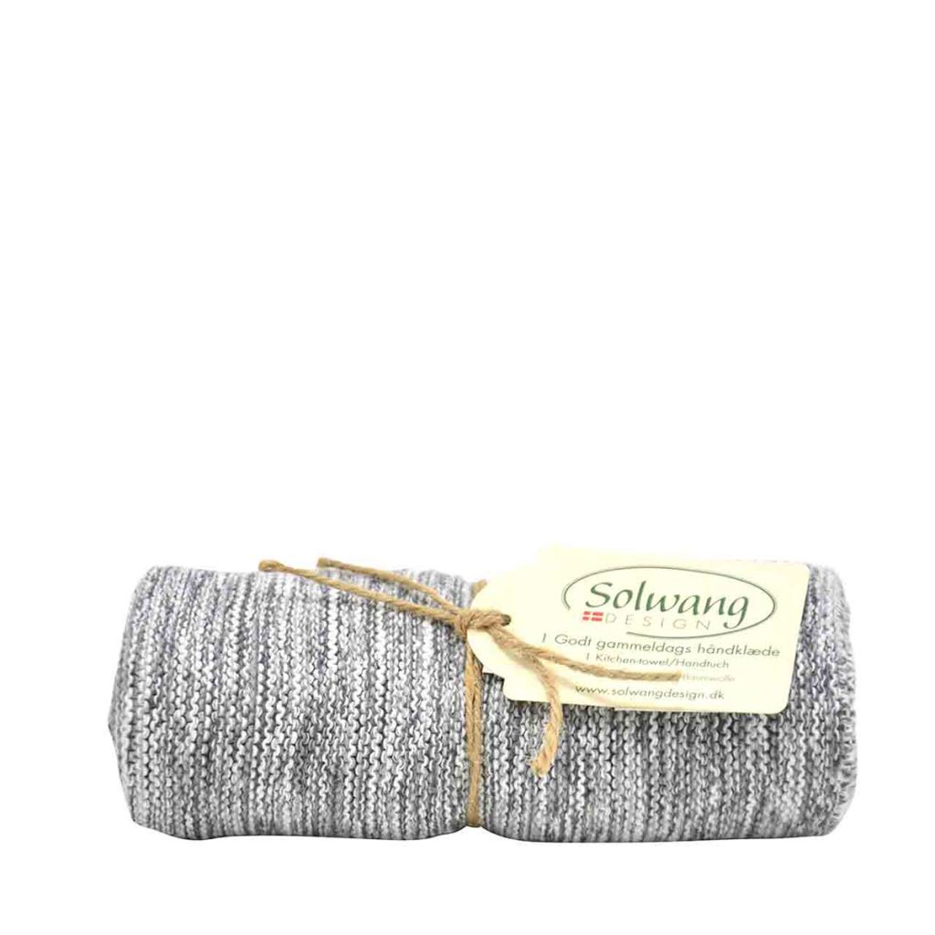 Stickad handduk vit/grå mix från Solwang Design