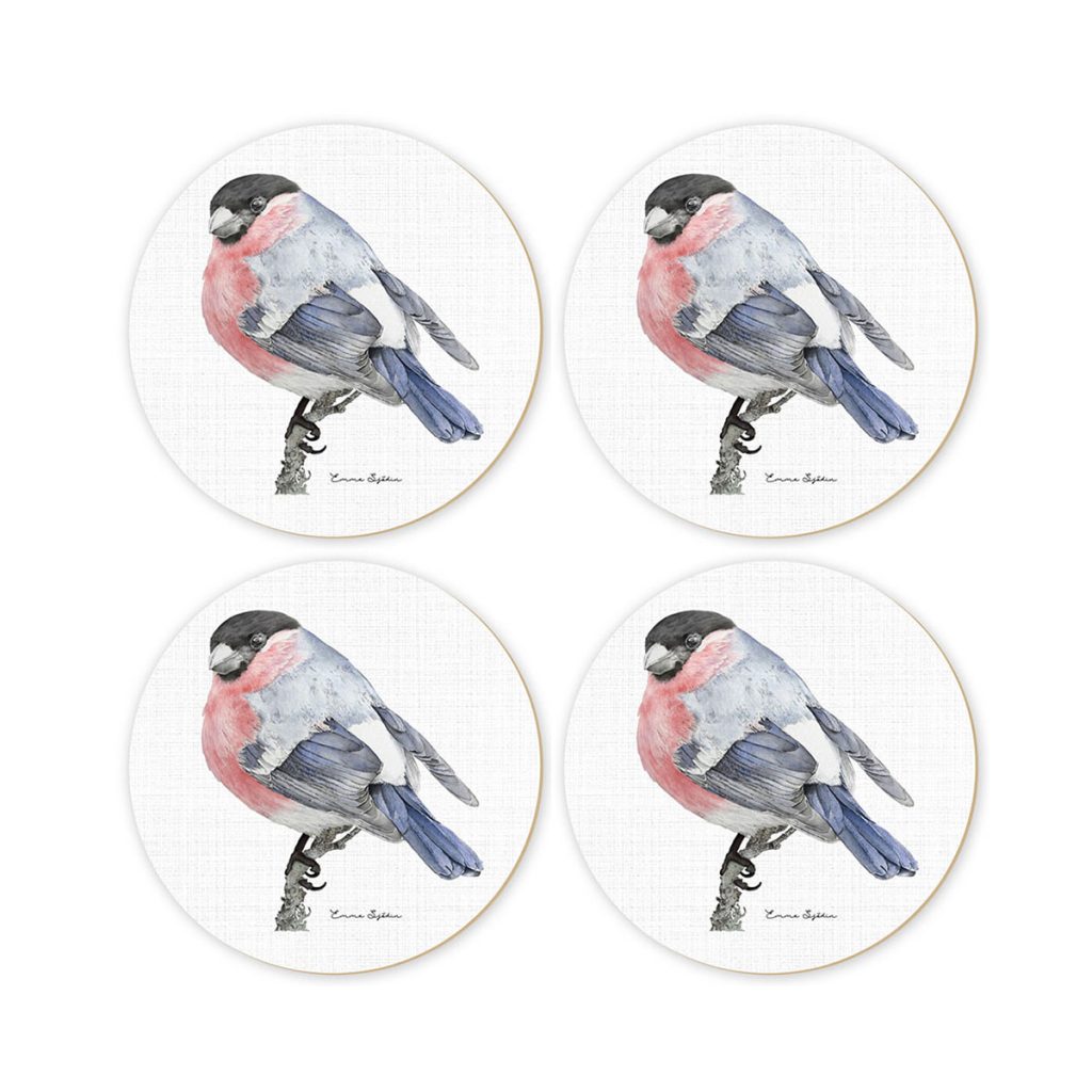 Glasunderlägg med motivet domherre från Emma Sjödin