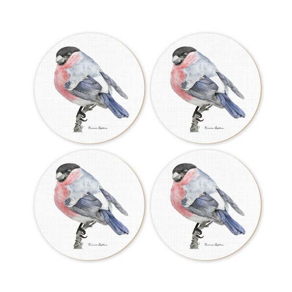 Glasunderlägg med motivet domherre från Emma Sjödin