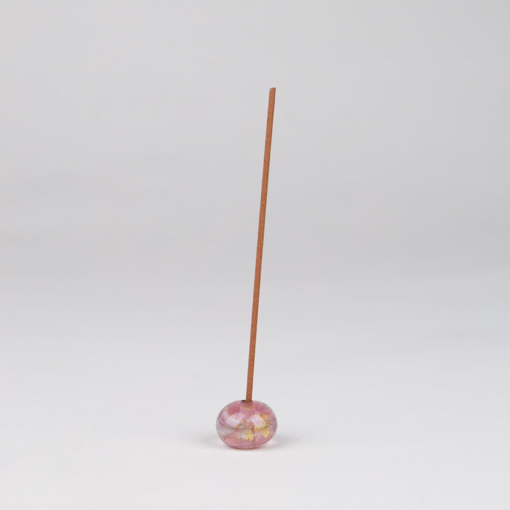 Japansk rökelsehållare rosa/guld, Inamine glas