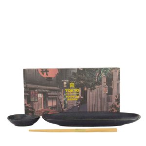 Japanskt Sushiset Onyx noir oval tallrik hos Cobosabi